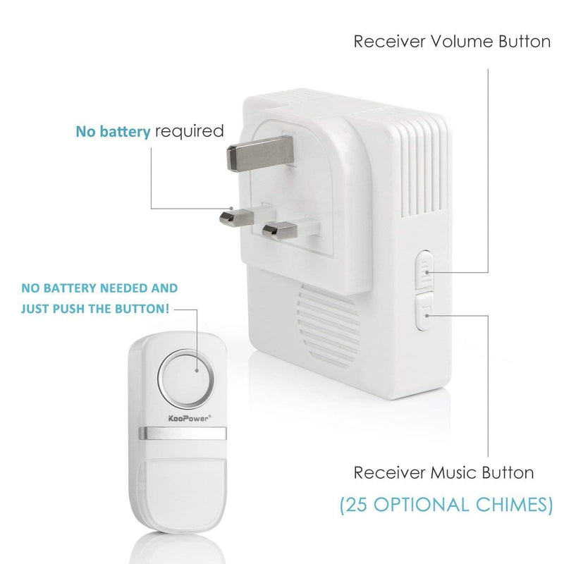 Wireless Doorbell Chime Kit - No Batteries Required