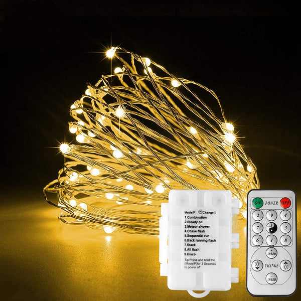 36ft 100LED String Lights 9 Modes Speed Adjustable Battery Powered Fairy Lights USA/UK/DE